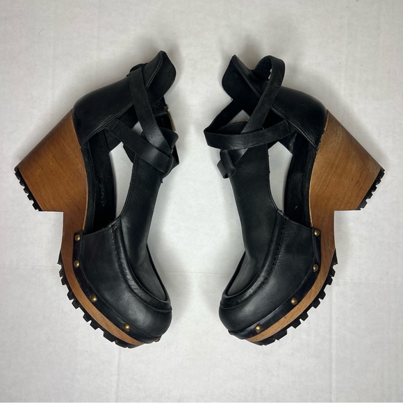 Free People Black Leather Salida Clog Wedges 8.5 - Picture 4 of 15